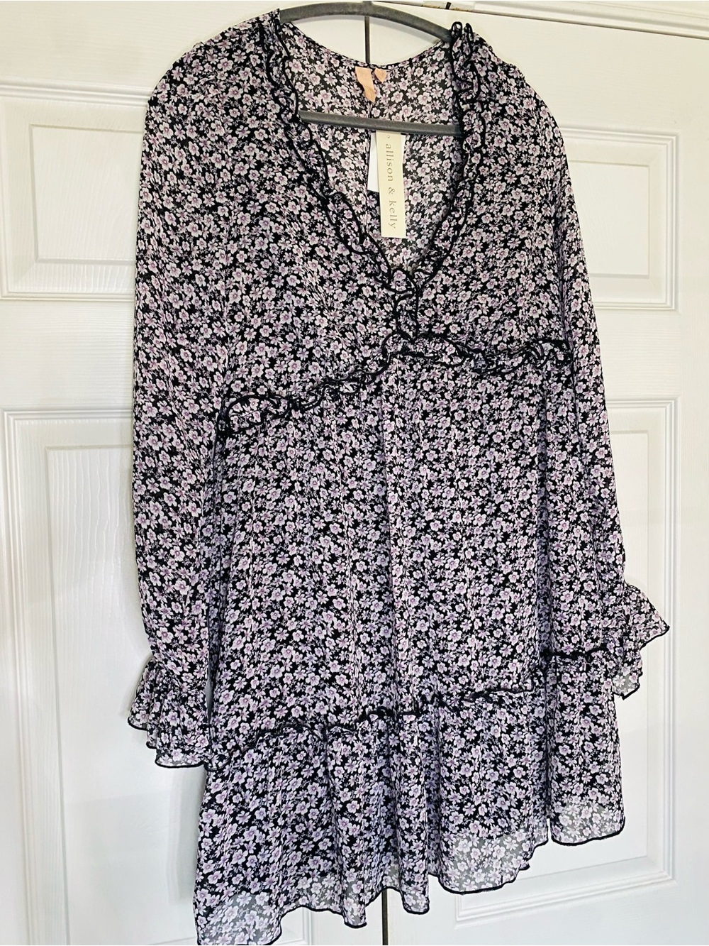 WILLOW & CLAY Lavender Floral Long-Sleeve Ruffle Dress